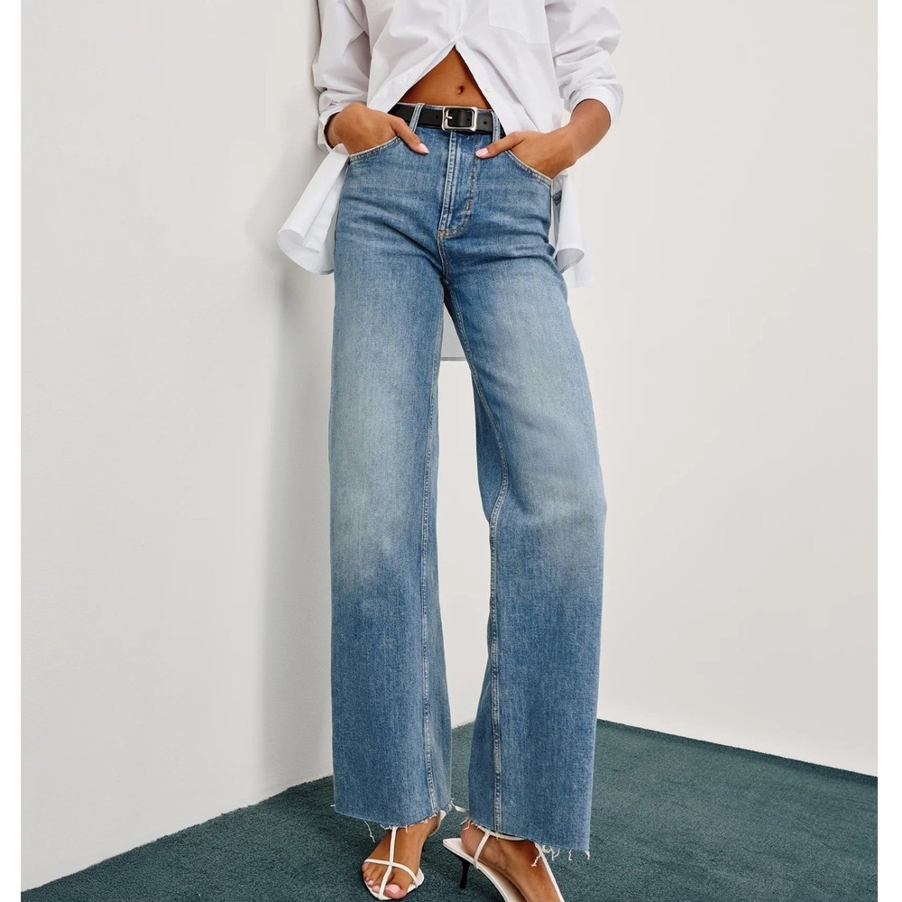Rails The Getty High Rise Wide Leg Jeans Light Wash Raw Hem 27 Grunge